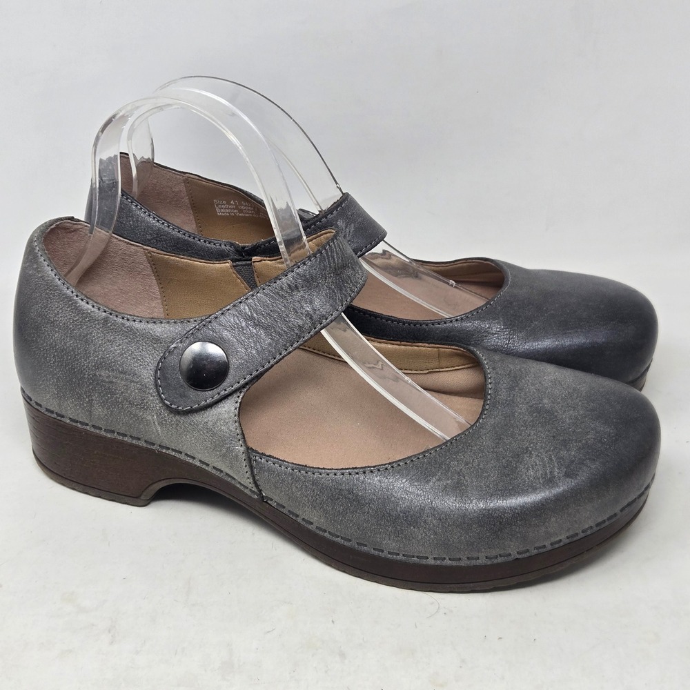 Dansko Fawna Grey Burnished Leather Mary Jane Clogs Shoes 41 9423977800